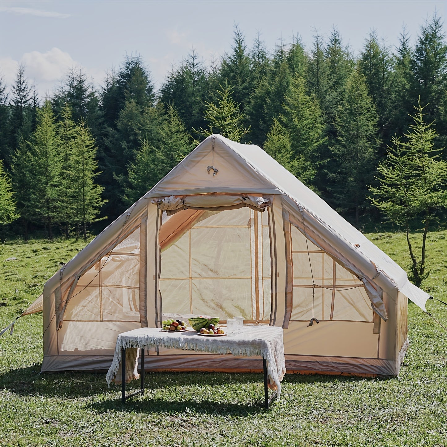 6-Person Inflatable Family Camping Tent - All-Season Waterproof Windproof with Windows, Easy Setup Herringbone Pattern Design, Includes Storage Bag for Outdoor Adventures (Easter, Valentine's Day, Mother's Day, Independence D