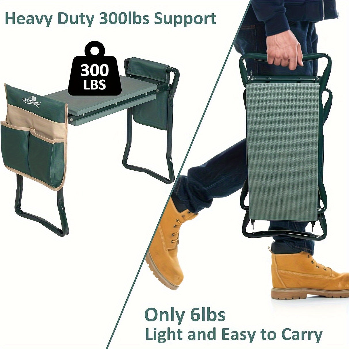 Widen Garden Kneeler and Seat, 2 in 1 Foldable Heavy Duty Garden Stool with 2 Tool Pouches, Gardening Kneeling Bench to Prevent Knee & Back Pain, EVA Foam Pad for Senior