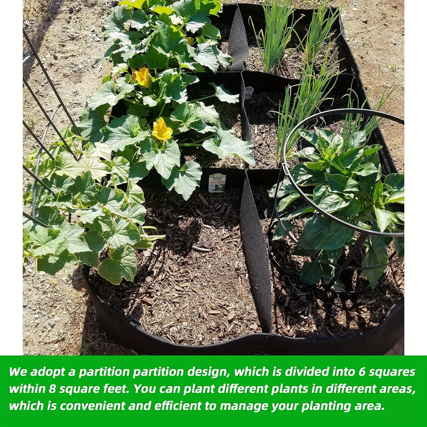 1 Pack Garden Bed, 128 Gallon 6 Grids Plant Grow Bags, 48x24x12inch Breathable Planter Raised Beds For Growing Vegetables Potatoes Flowers, Rectangle Planting Container For Outdoor Indoor Gardening