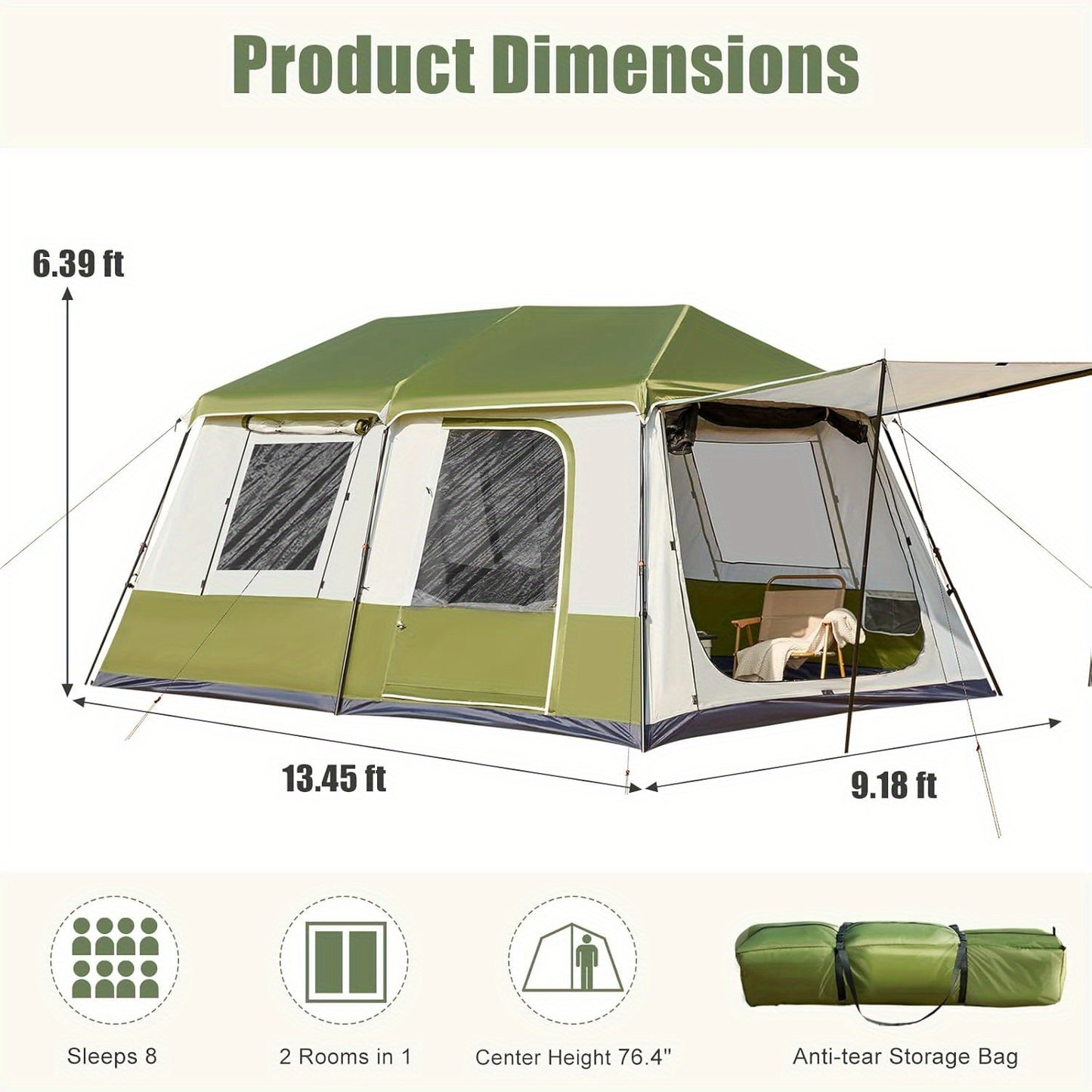 4-10 Person Instant Tent | Family Large Pop-up Camping Tent, 60s Easy Setup, High Quality Glamping Cabin with Carry Bag for Outdoor Activities, 4 Season
