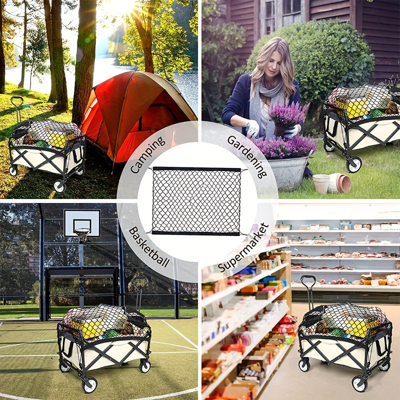 1pc Heavy-Duty Nylon Utility Wagon Cargo Net - Easy-to-Install, Secure Mesh for Garden Carts & Folding Trolleys, Compact & Lightweight with Hooks for Camping Gear, Gardening Tools & Groceries