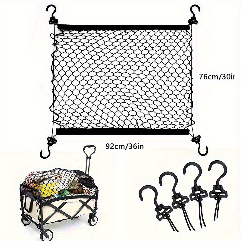 1pc Heavy-Duty Nylon Utility Wagon Cargo Net - Easy-to-Install, Secure Mesh for Garden Carts & Folding Trolleys, Compact & Lightweight with Hooks for Camping Gear, Gardening Tools & Groceries