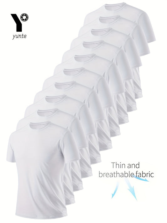 10pcs Men's Ultra-Light Quick-Dry T-Shirts in Black & White - Breathable, Sweat-Wicking Fabric for Gym, Running & Fitness | Comfortable Short Sleeve Crew Neck Tops for Sports Training