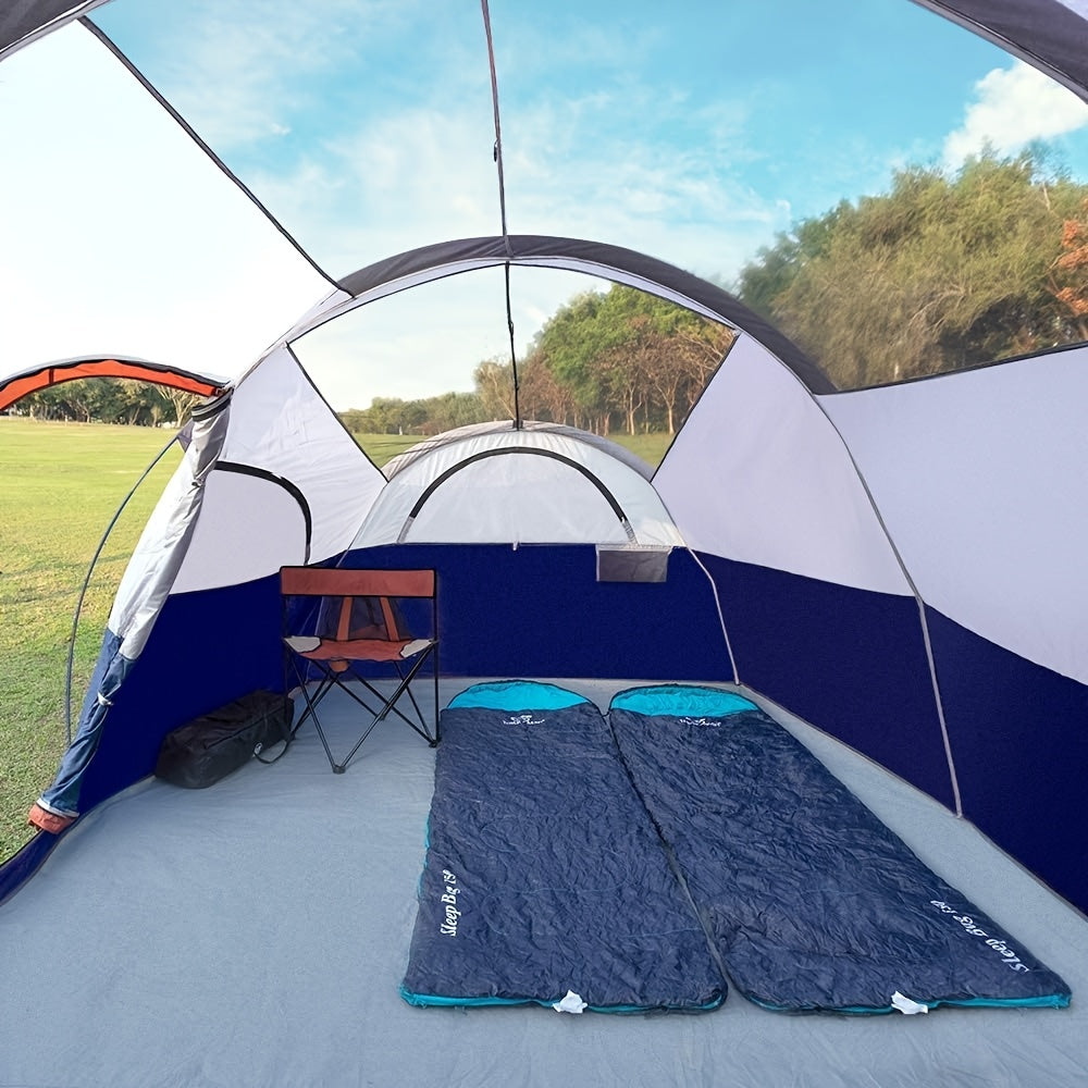 Camping Tent 8 People, Easy To Set Up, Portable Large-capacity Tent, And Windproof, Double-layer, Large Mesh Window, Spacer Curtain, Suitable For Friends Camping Party And Other Scenes (Blue)