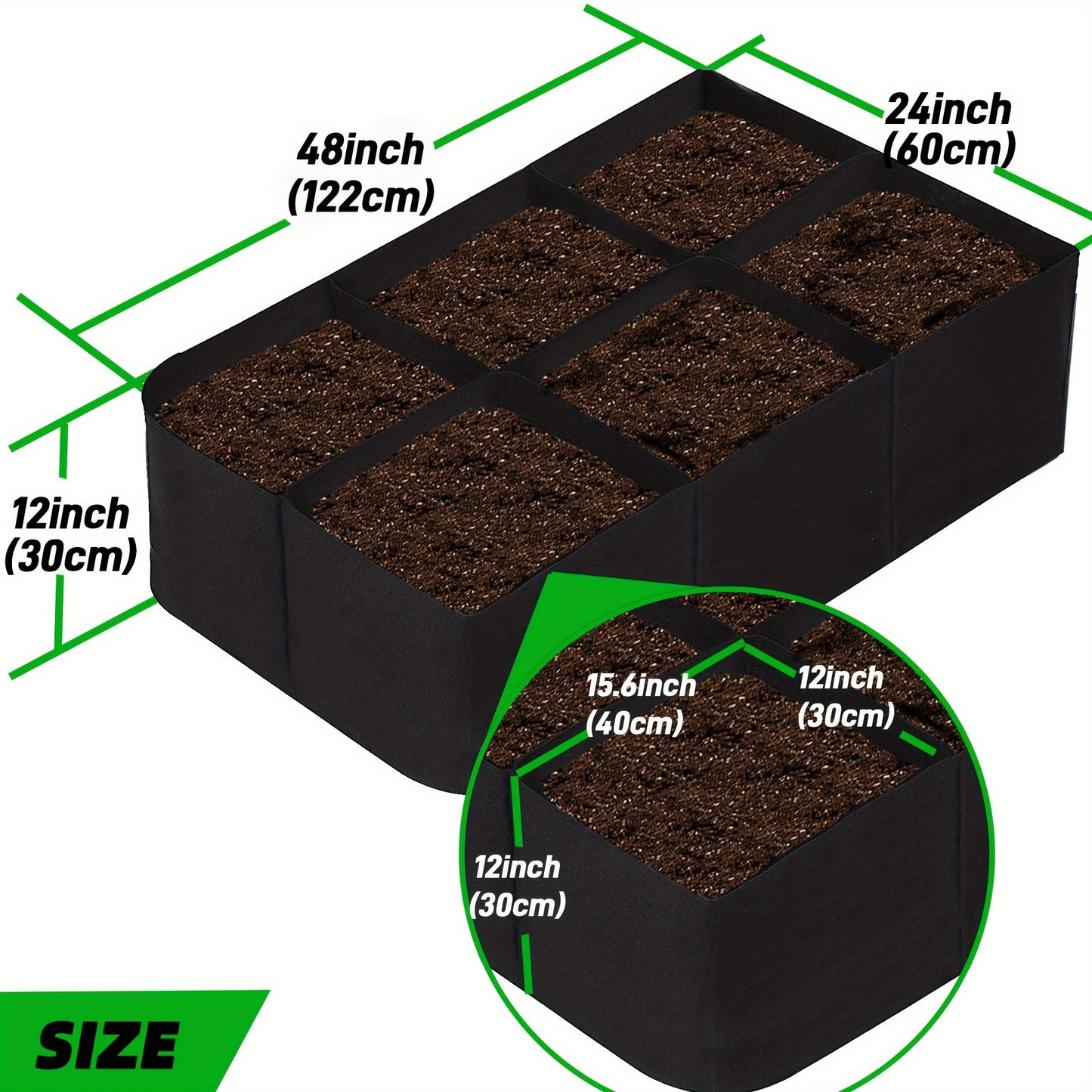 1 Pack Garden Bed, 128 Gallon 6 Grids Plant Grow Bags, 48x24x12inch Breathable Planter Raised Beds For Growing Vegetables Potatoes Flowers, Rectangle Planting Container For Outdoor Indoor Gardening