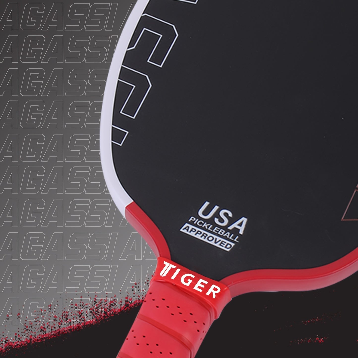 Carbon Fiber Agassi Pro 16mm Pickleball Paddle - T700 Thermoformed Carbon Fiber, Elongated Design for Spin, Power & Control, Carbon Friction Surface, Cold-Press Durable Construction - White/Red/Black, Gift for Men & Women, Re