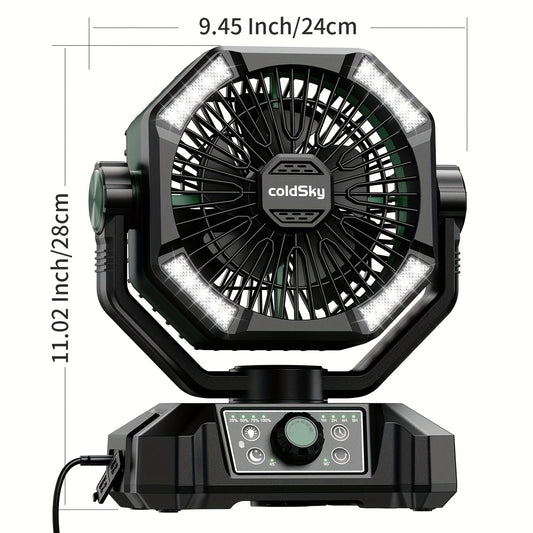 Camping Fan With Dual Motor, Battery Operated Fan With 4 LED Lantern, 8 Speeds Desk Fan With Remote, Portable Outdoor Fan With Hook For Tent, Power Outages, Jobsite, can be used indoors and outdoors