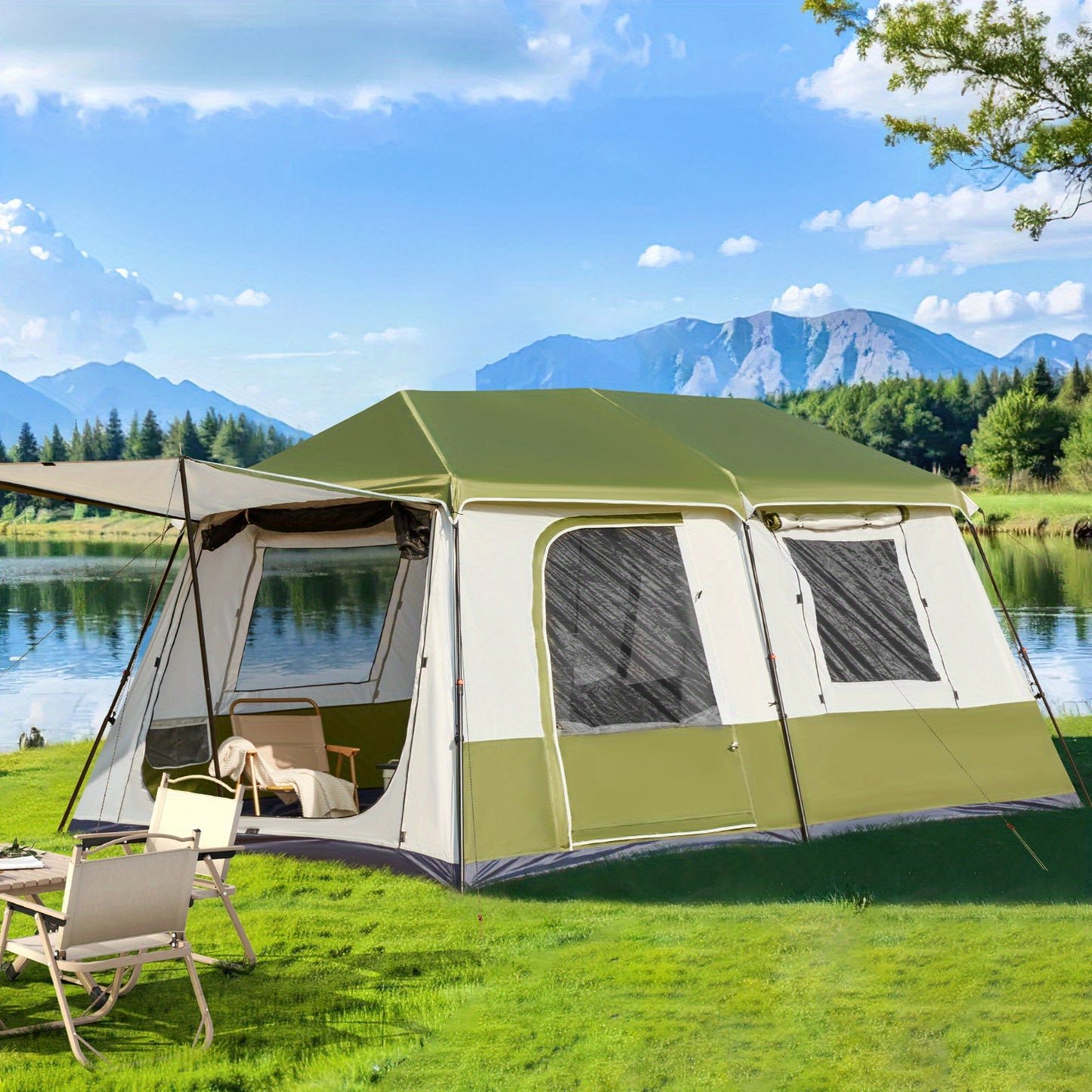 4-10 Person Instant Tent | Family Large Pop-up Camping Tent, 60s Easy Setup, High Quality Glamping Cabin with Carry Bag for Outdoor Activities, 4 Season