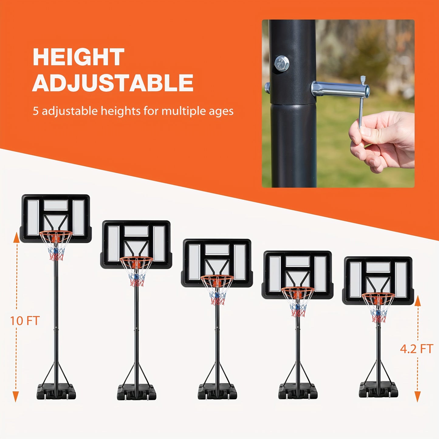 Basketball Hoop- Basketball Hoop Outdoor 6.1-10FT Adjustable Height, Basketball 44 Inch Shatterproof Backboard/Shock Absorbent Rim, Fillable Base, 2 Wheels for Backyard/Driveway