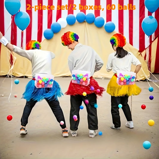 2 Sets of 60 Balls, Interactive Party Game with Two Boxes And Two Belts, Suitable for Happy Families, Outdoor And Indoor, Wedding Anniversary, Birthday, Summer Holiday Theme Party Fun And Halloween, Christmas Party Supplies,