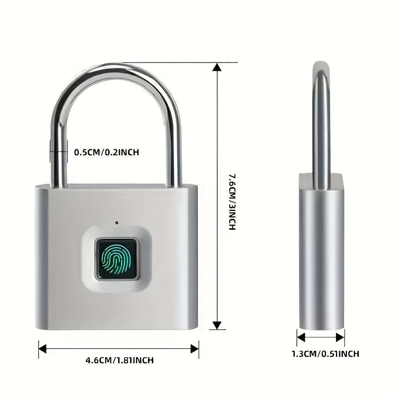 1pc Advanced Biometric Smart Padlock - Fingerprint Recognition, Zinc Alloy Construction,USB Rechargeable, Smart Life Home and Office Essential,Door Lock Security with Thumbprint Unlocking Technology, Portable Lock, Modern Loc