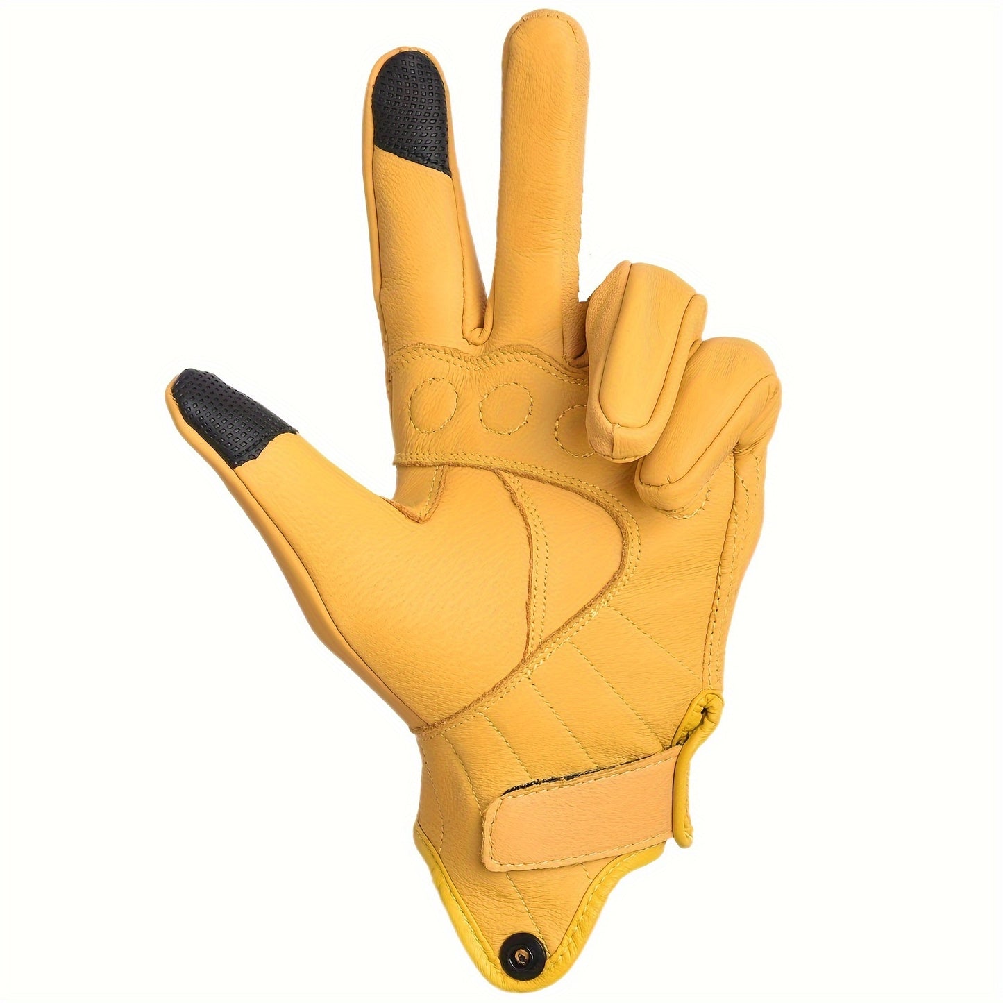 Sibewora Men'S Motorcycle Gloves - Full-Finger Touchscreen Hard Nail Leather Gloves with Adjustable Hook & Loop Closure, Yellow Riding Gear for Outdoor Sports & Casual Wear, Sleek Glove Design