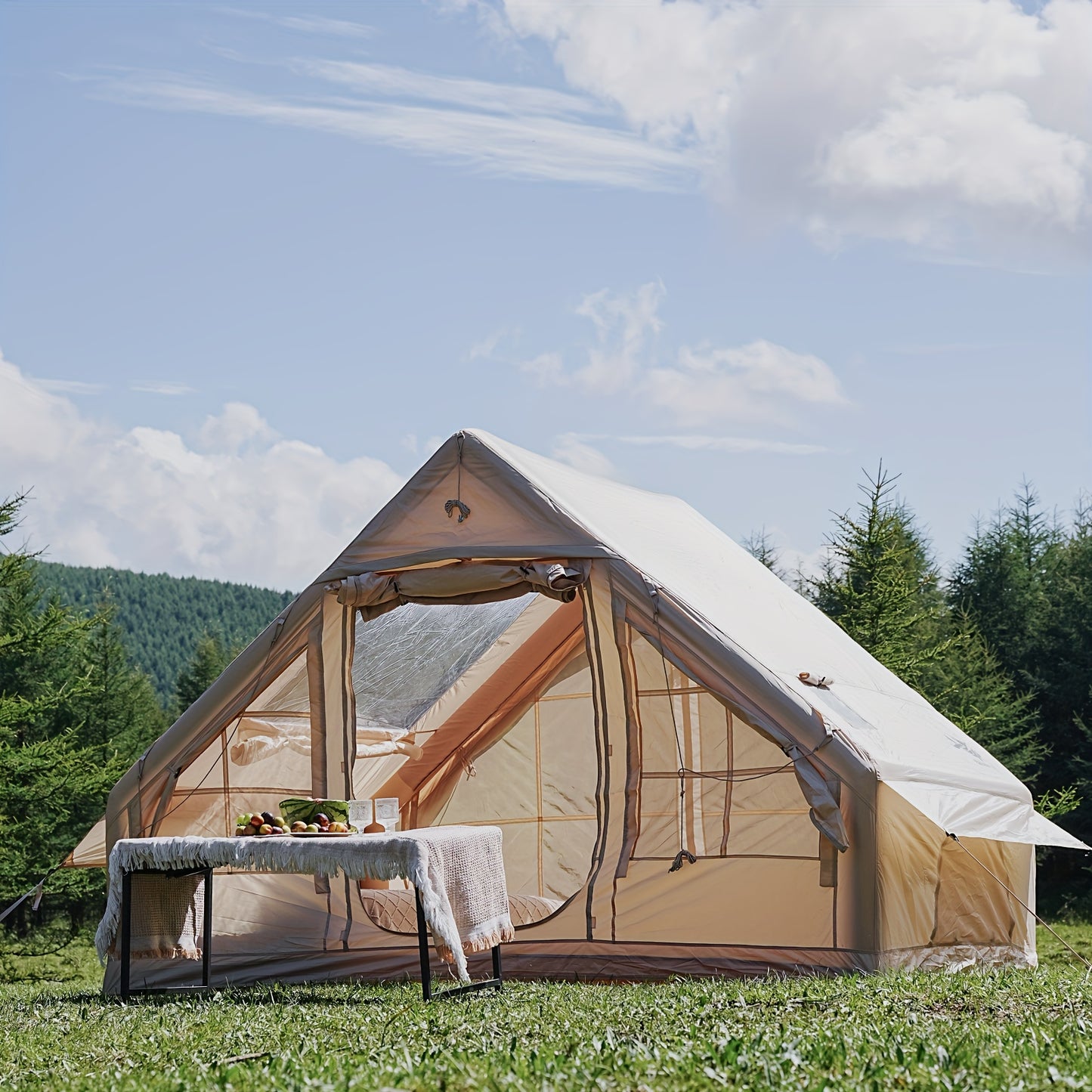 6-Person Inflatable Family Camping Tent - All-Season Waterproof Windproof with Windows, Easy Setup Herringbone Pattern Design, Includes Storage Bag for Outdoor Adventures (Easter, Valentine's Day, Mother's Day, Independence D