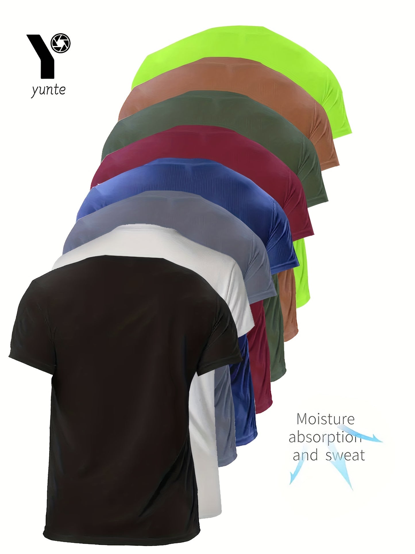 8-Pack Quick-Dry Crew Neck T-Shirts - Breathable, Moisture-Wicking 100% Polyester Tops - Regular Fit, Knit Fabric, for Running, Gym, Sports, Spring/Summer/Fall - Black, White, Grey, Navy, Burgundy, Brown, Green,