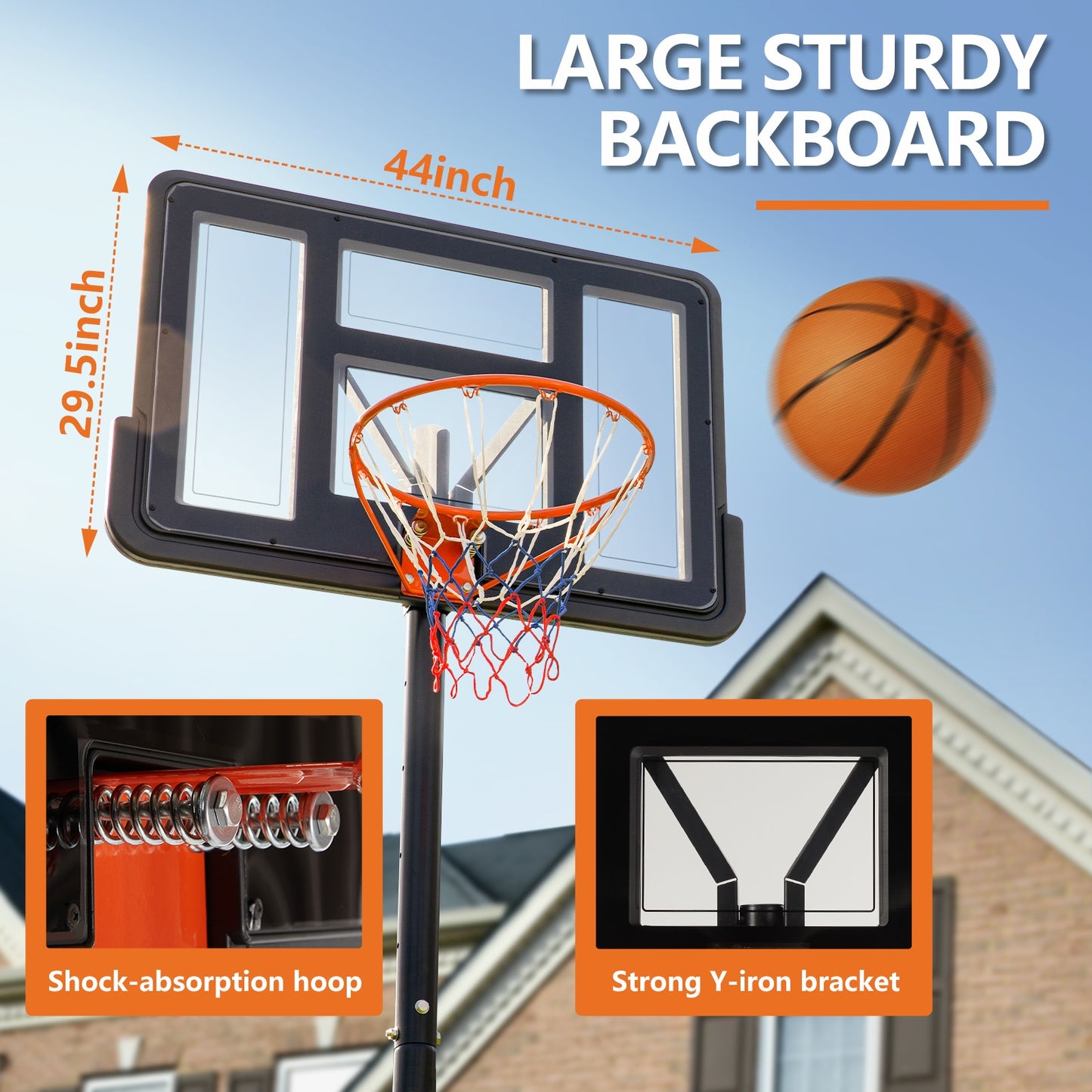 Basketball Hoop- Basketball Hoop Outdoor 6.1-10FT Adjustable Height, Basketball 44 Inch Shatterproof Backboard/Shock Absorbent Rim, Fillable Base, 2 Wheels for Backyard/Driveway
