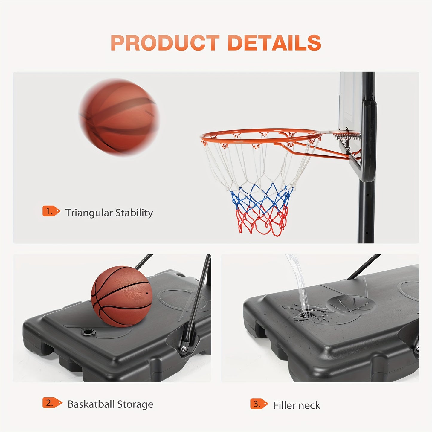 Basketball Hoop- Basketball Hoop Outdoor 6.1-10FT Adjustable Height, Basketball 44 Inch Shatterproof Backboard/Shock Absorbent Rim, Fillable Base, 2 Wheels for Backyard/Driveway