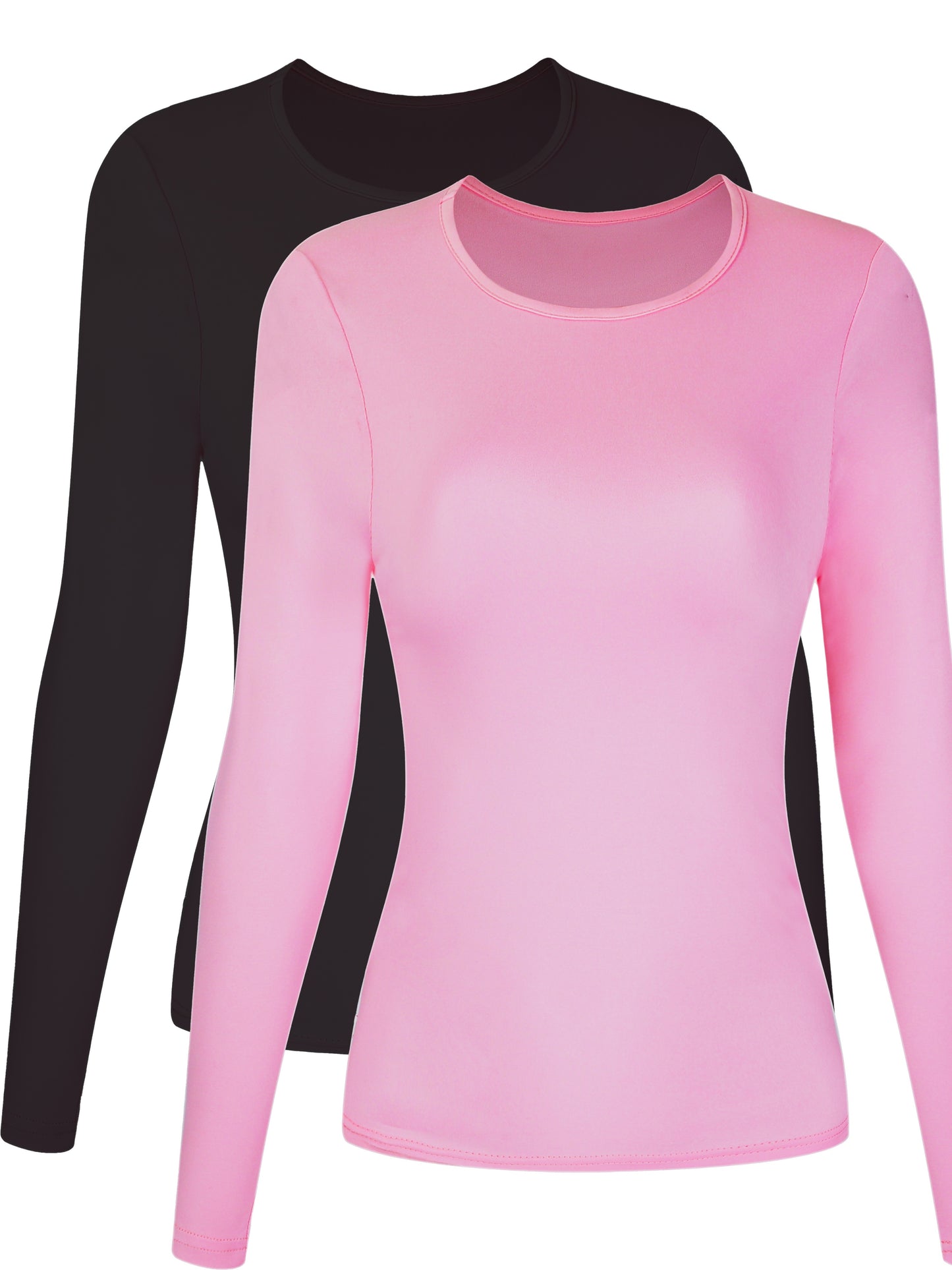 2 Packs Solid T-shirts, Casual Long Sleeve Crew Neck Slim T-shirt, Women's Clothing