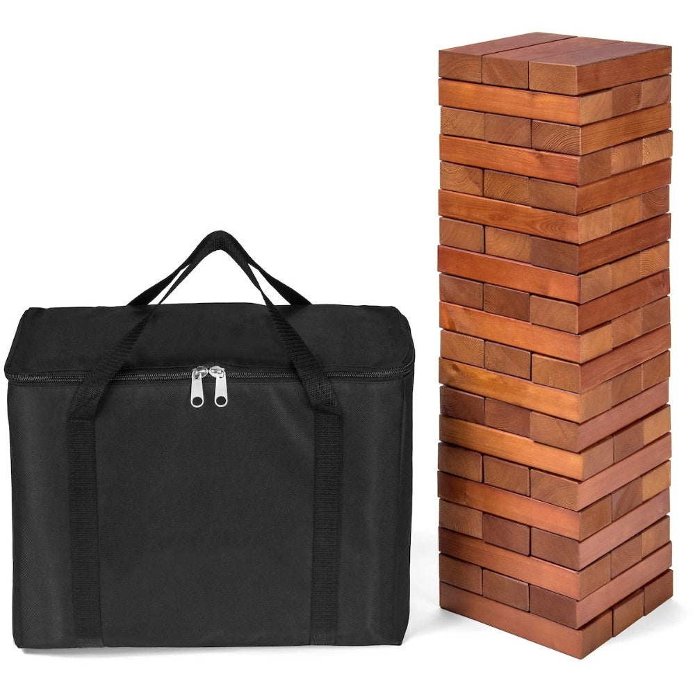 Stained Giant Toppling Timbers - 60-Piece Premium Wooden Block Tower Game with Carrying Case - 3ft Tall Stacking Challenge for Adults, Families & Groups - Backyard BBQ Games, 4th of July Party, Tailgate, Summer Camp & Outdoor