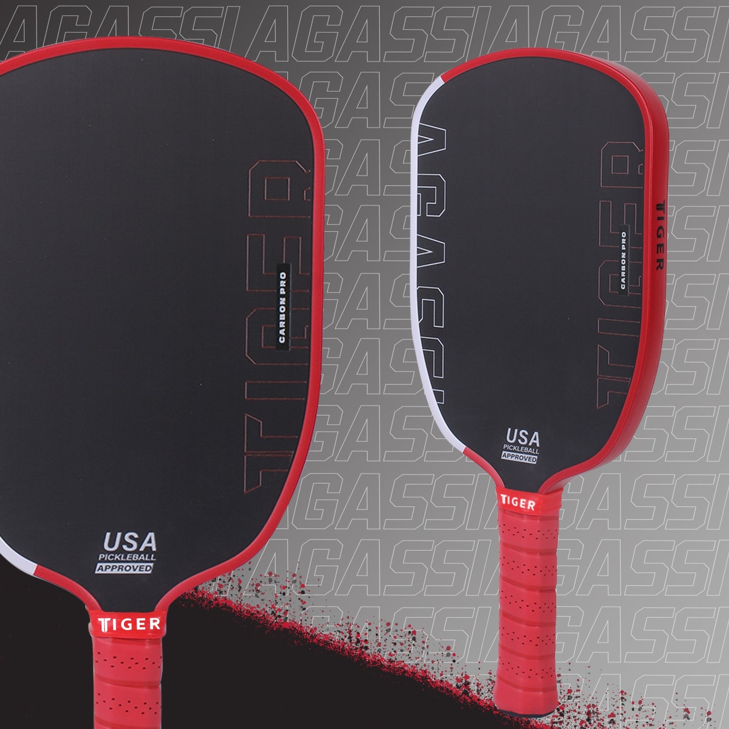Carbon Fiber Agassi Pro 16mm Pickleball Paddle - T700 Thermoformed Carbon Fiber, Elongated Design for Spin, Power & Control, Carbon Friction Surface, Cold-Press Durable Construction - White/Red/Black, Gift for Men & Women, Re
