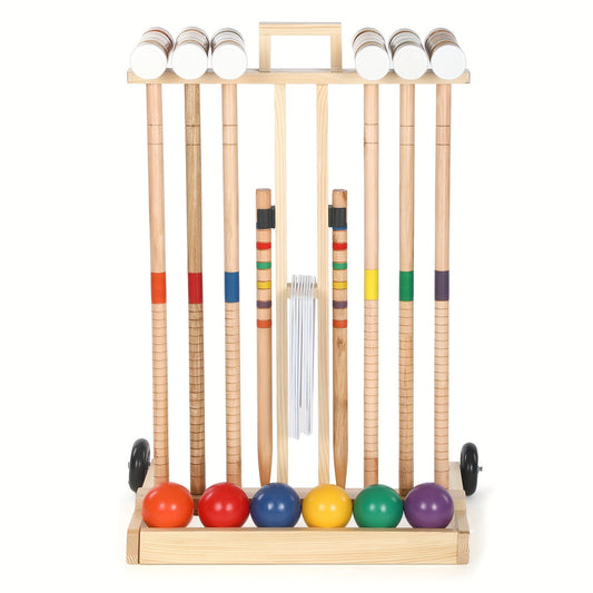 6 Player Croquet Set For Adults And Kids Croquet Lawn Game Kit With Wooden Stand For Backyard Lawn Yard Outdoor Games