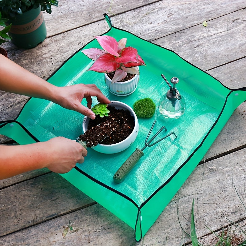 [Waterproof Gardening Mat] Durable Waterproof Gardening Mat - 32x32cm Green Circular Mat with Handles for Soil Changing, Ideal for Succulents, Flowers, and Vegetable Gardening