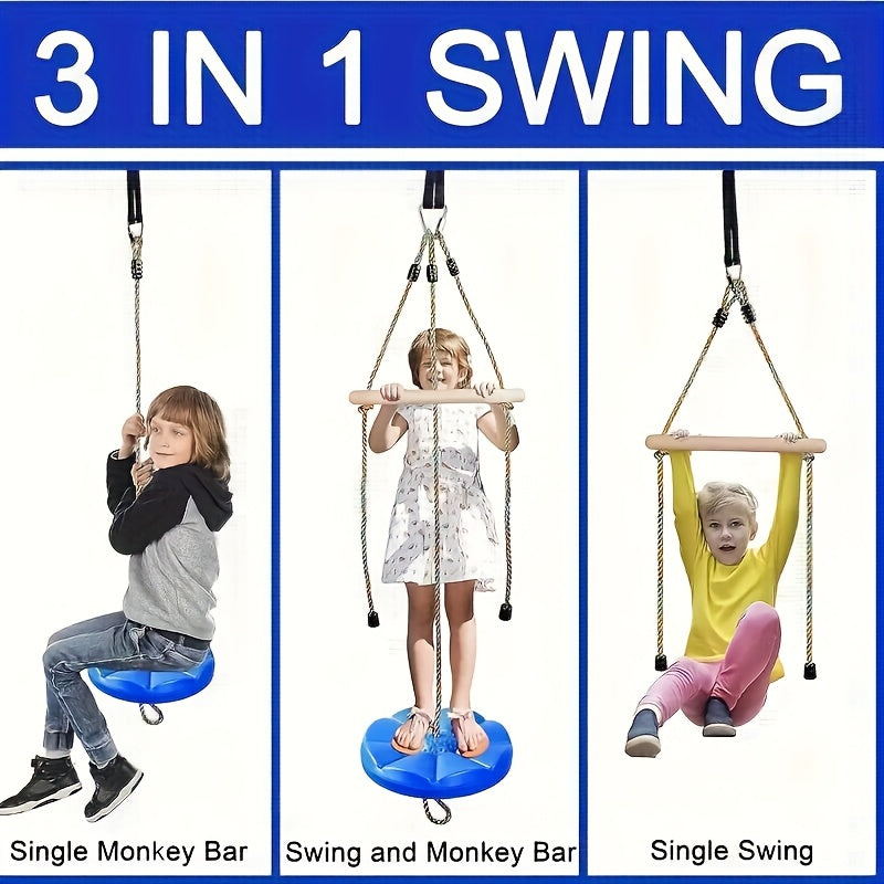 [Fun Disc Swing] 3in1 Fun & Fitness Disc Swing | Rope Swing for Tree, Outdoor/Indoor Swing for Youngsters/Adults, Backyard Swing, Swurfer Swing, Swing Set Accessories, Climbing Frame, Outside Toys, Sports & Outdoor Play Toys,