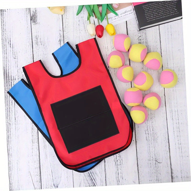 12pcs Family Fun Sticky Ball Game Set, 2 Vests + 10 Balls, Throwing and Chasing Sandbag Game for Outdoor Group Activities with Friends and Family, Durable Material in Red and Blue Colors