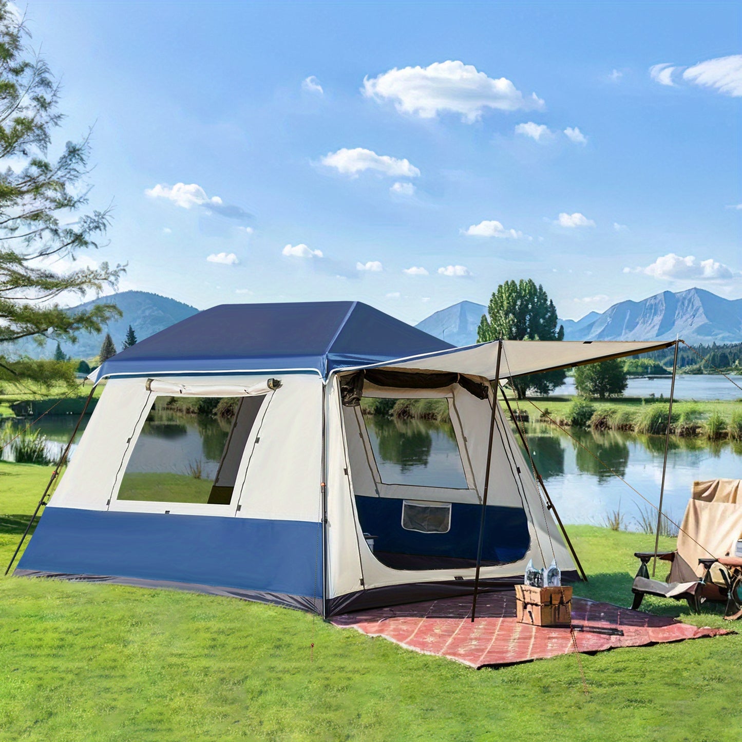 4-10 Person Instant Tent | Family Large Pop-up Camping Tent, 60s Easy Setup, High Quality Glamping Cabin with Carry Bag for Outdoor Activities, 4 Season