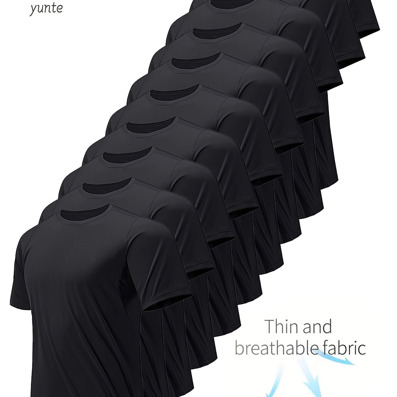 10pcs Men's Ultra-Light Quick-Dry T-Shirts in Black & White - Breathable, Sweat-Wicking Fabric for Gym, Running & Fitness | Comfortable Short Sleeve Crew Neck Tops for Sports Training