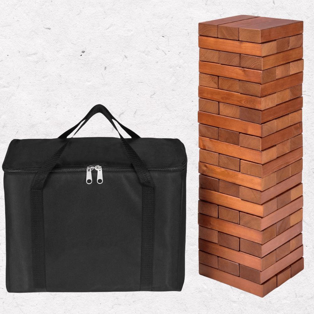Stained Giant Toppling Timbers - 60-Piece Premium Wooden Block Tower Game with Carrying Case - 3ft Tall Stacking Challenge for Adults, Families & Groups - Backyard BBQ Games, 4th of July Party, Tailgate, Summer Camp & Outdoor