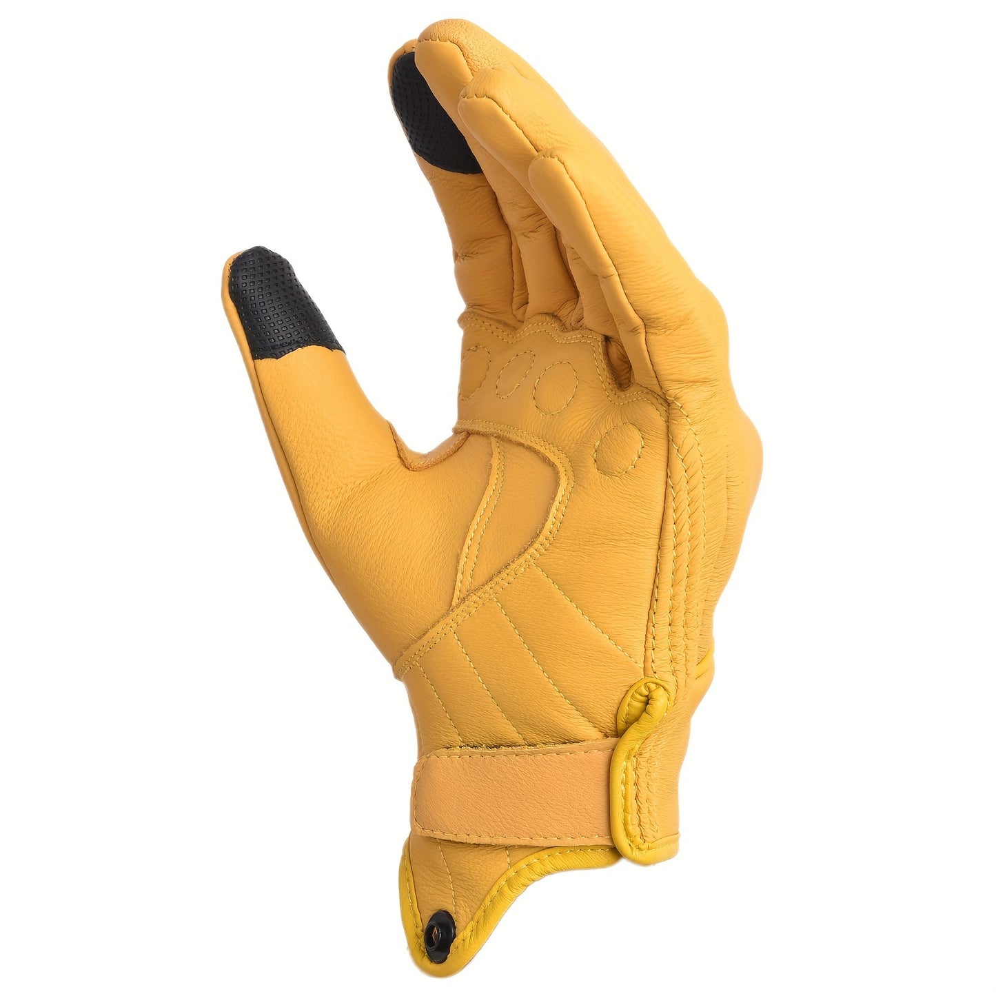 Sibewora Men'S Motorcycle Gloves - Full-Finger Touchscreen Hard Nail Leather Gloves with Adjustable Hook & Loop Closure, Yellow Riding Gear for Outdoor Sports & Casual Wear, Sleek Glove Design