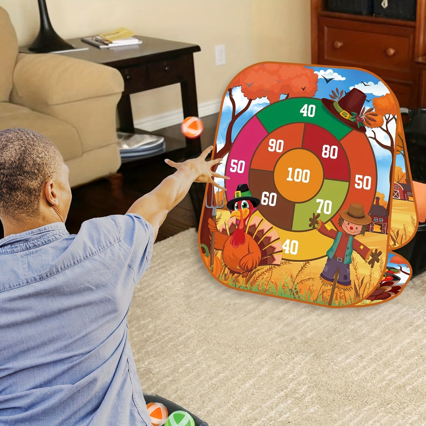 [Thanksgiving Bean Bag Toss] 21pcs 4-in-1 Thanksgiving Bean Bag Toss Game | Double-Sided Foldable Sandbag Board, 4 Color-Coded Targets (Green, Orange, Red, Yellow) & 2 Teams - Turkey, Pumpkin, Maple Leaf Design for Backyard,