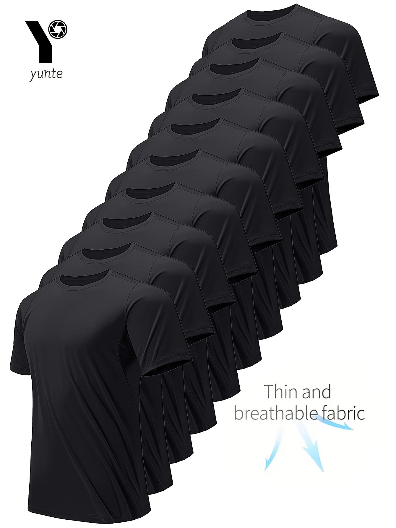 10pcs Men's Ultra-Light Quick-Dry T-Shirts in Black & White - Breathable, Sweat-Wicking Fabric for Gym, Running & Fitness | Comfortable Short Sleeve Crew Neck Tops for Sports Training