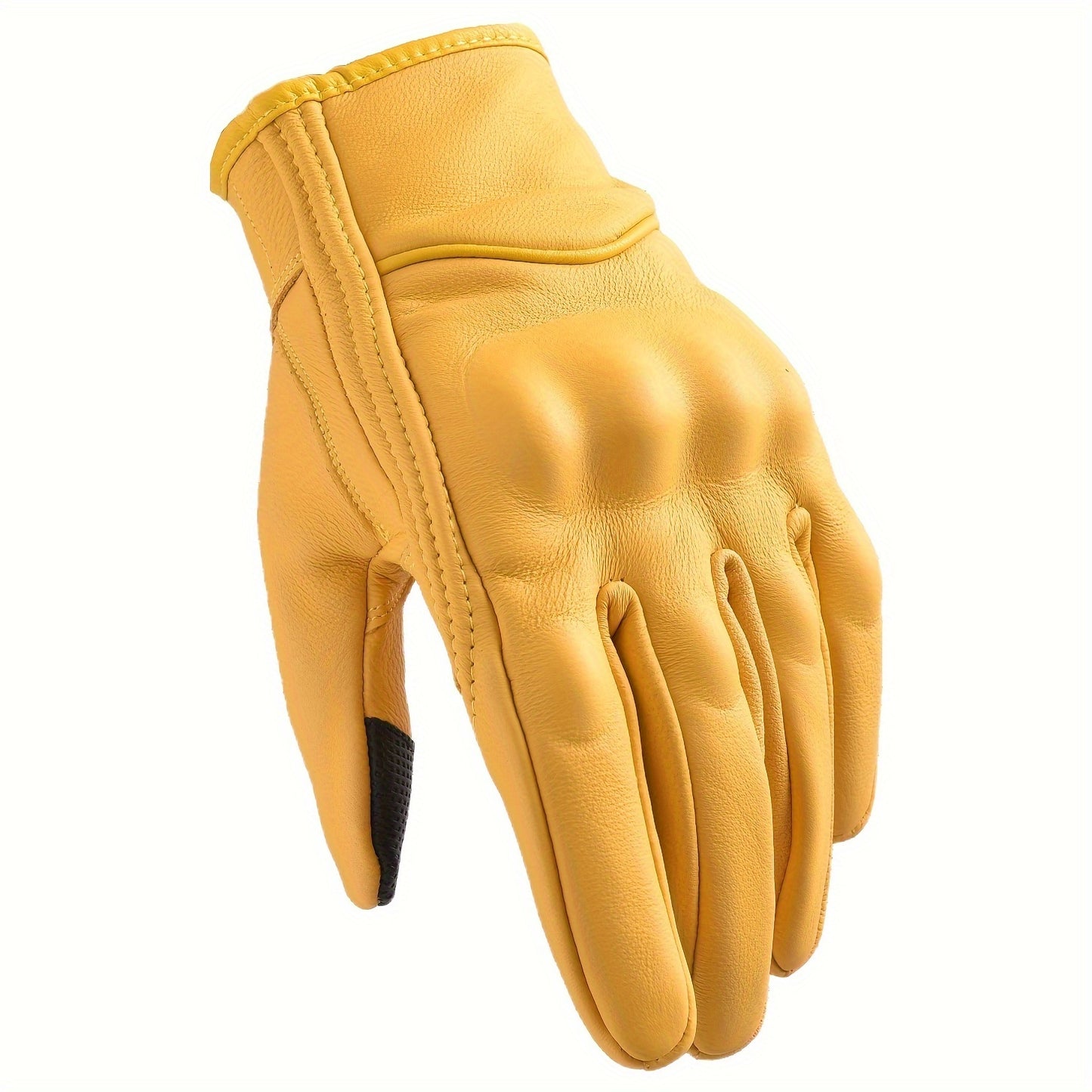 Sibewora Men'S Motorcycle Gloves - Full-Finger Touchscreen Hard Nail Leather Gloves with Adjustable Hook & Loop Closure, Yellow Riding Gear for Outdoor Sports & Casual Wear, Sleek Glove Design
