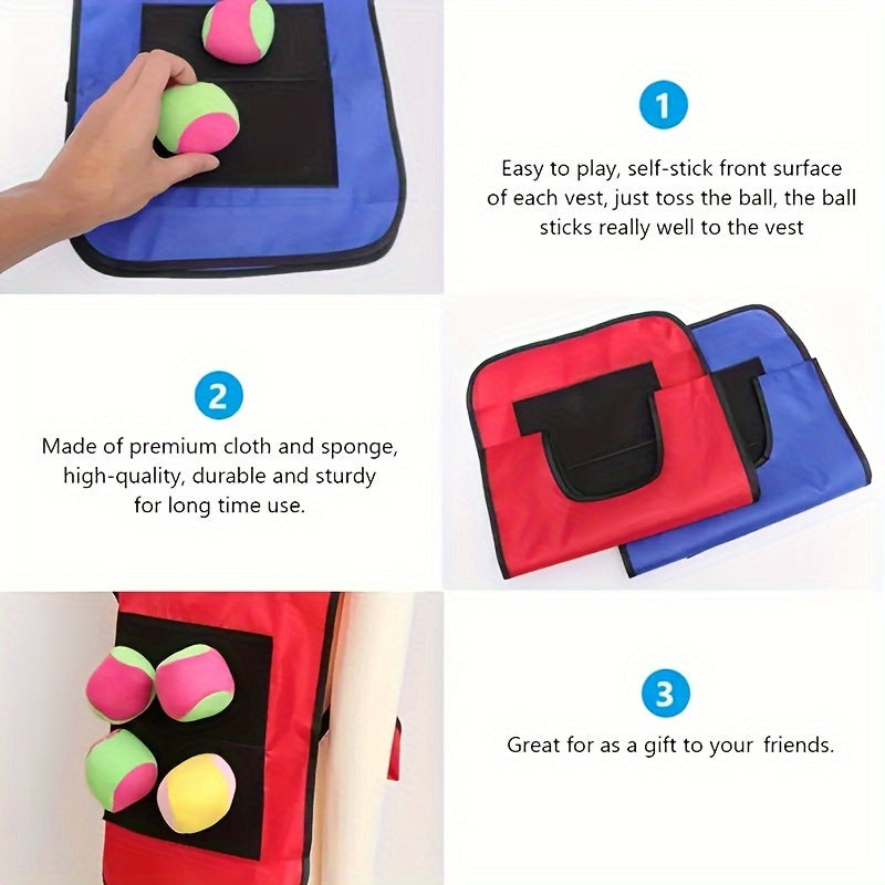 12pcs Family Fun Sticky Ball Game Set, 2 Vests + 10 Balls, Throwing and Chasing Sandbag Game for Outdoor Group Activities with Friends and Family, Durable Material in Red and Blue Colors