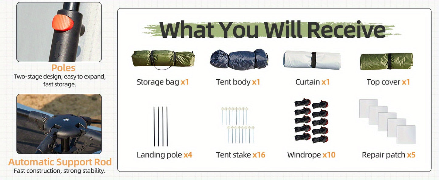 4-10 Person Instant Tent | Family Large Pop-up Camping Tent, 60s Easy Setup, High Quality Glamping Cabin with Carry Bag for Outdoor Activities, 4 Season