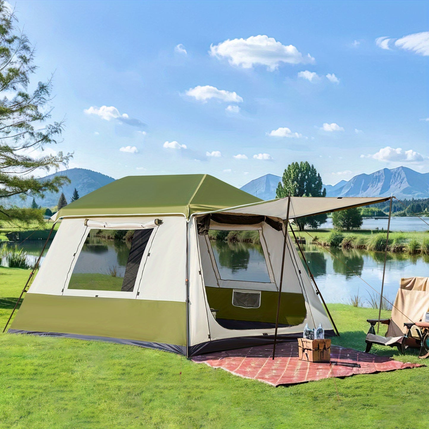 4-10 Person Instant Tent | Family Large Pop-up Camping Tent, 60s Easy Setup, High Quality Glamping Cabin with Carry Bag for Outdoor Activities, 4 Season