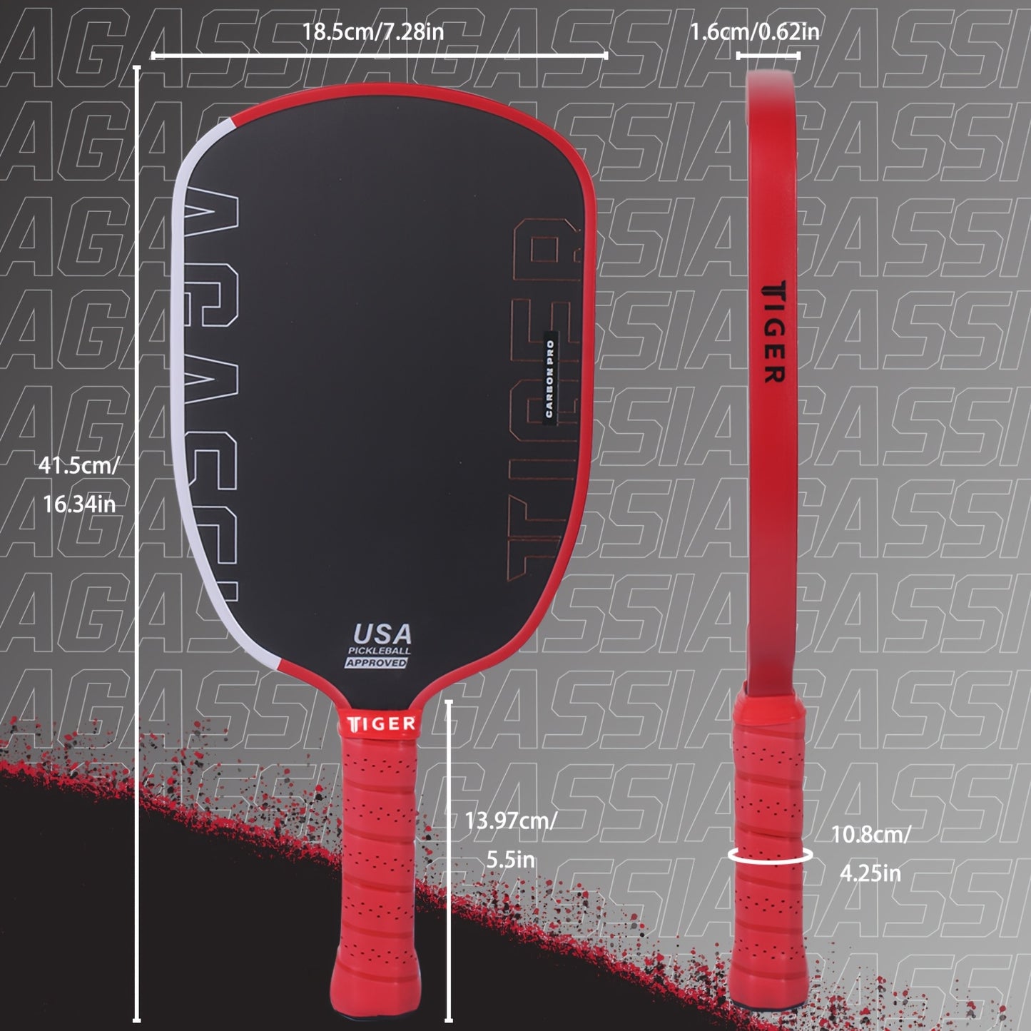 Carbon Fiber Agassi Pro 16mm Pickleball Paddle - T700 Thermoformed Carbon Fiber, Elongated Design for Spin, Power & Control, Carbon Friction Surface, Cold-Press Durable Construction - White/Red/Black, Gift for Men & Women, Re