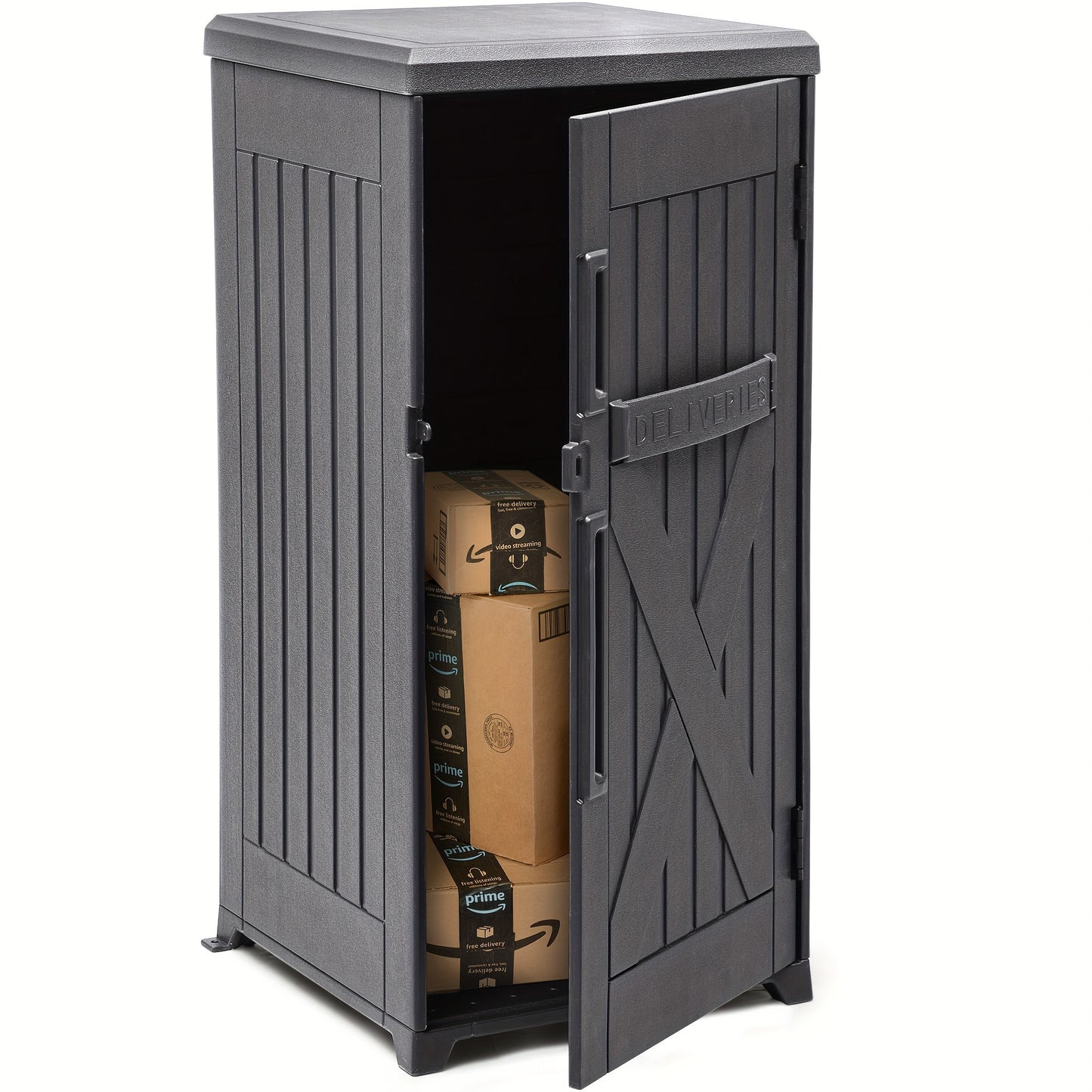 Outdoor Horizontal Storage Sheds w/o Shelf, Weather Resistant Resin Tool Shed, Multi-Opening Door for Storage of Bike, Trash Cans, Garden Tools, 35 cu ft, Waterproof, Lockable, Dark Gray