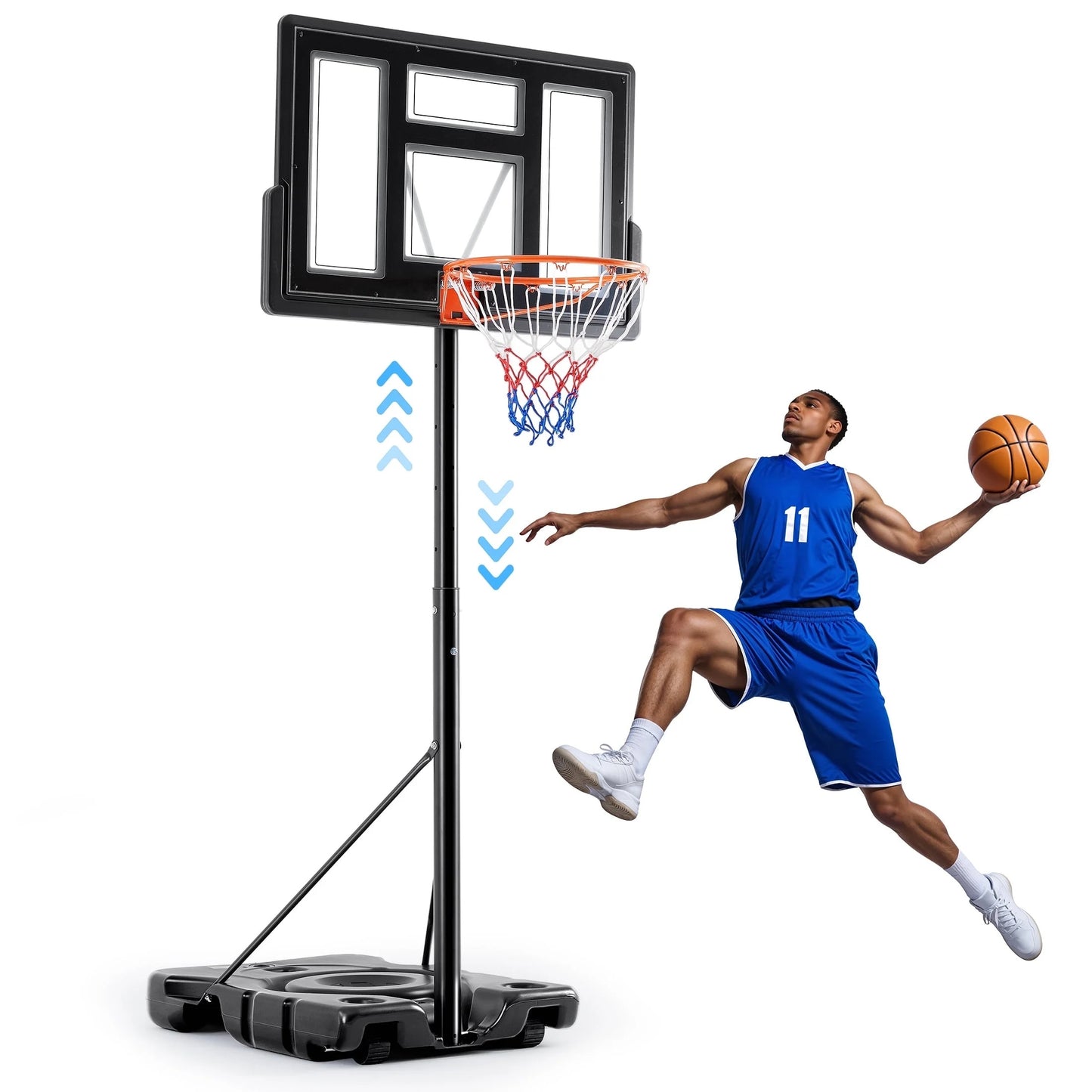 Basketball Hoop- Basketball Hoop Outdoor 6.1-10FT Adjustable Height, Basketball 44 Inch Shatterproof Backboard/Shock Absorbent Rim, Fillable Base, 2 Wheels for Backyard/Driveway