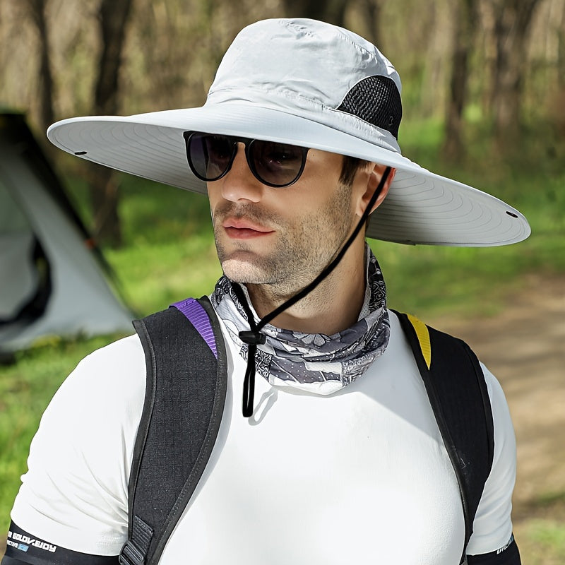 Men's Fashionable Wide Brim Hat - Adjustable Fit, Breathable Fabric, Suitable for Outdoor Vacation, Fishing Trips, and Summer Beach Hats