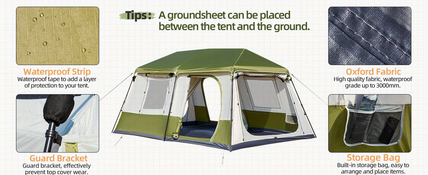 4-10 Person Instant Tent | Family Large Pop-up Camping Tent, 60s Easy Setup, High Quality Glamping Cabin with Carry Bag for Outdoor Activities, 4 Season