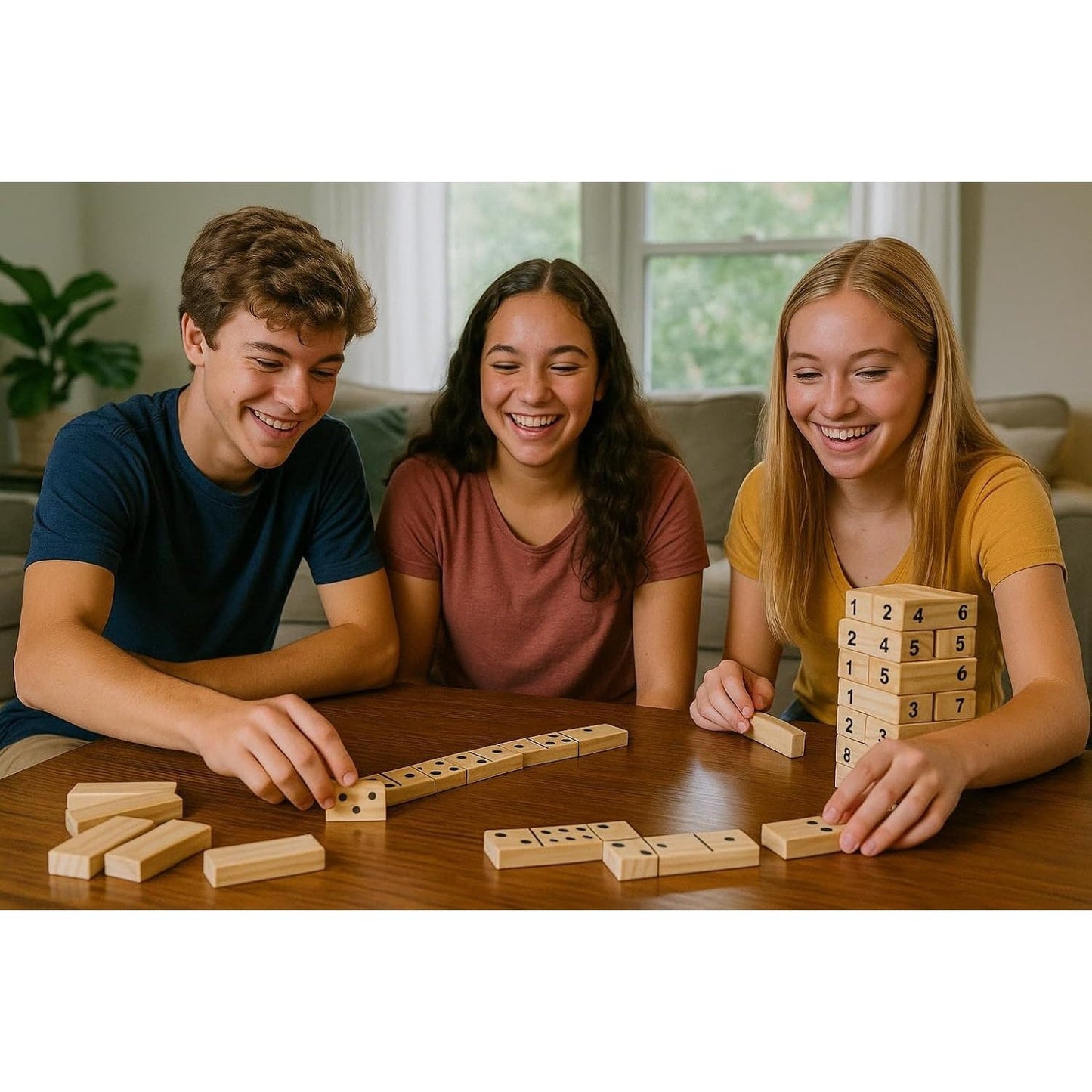 Bolaball 3 in 1 Game Set, 45 Pieces Large Tumbling Blocks, 28 Giant Dominoes and 6 Giant Dice, Indoor Outdoor Game Combo Set for Family and Friends with Carry Bag