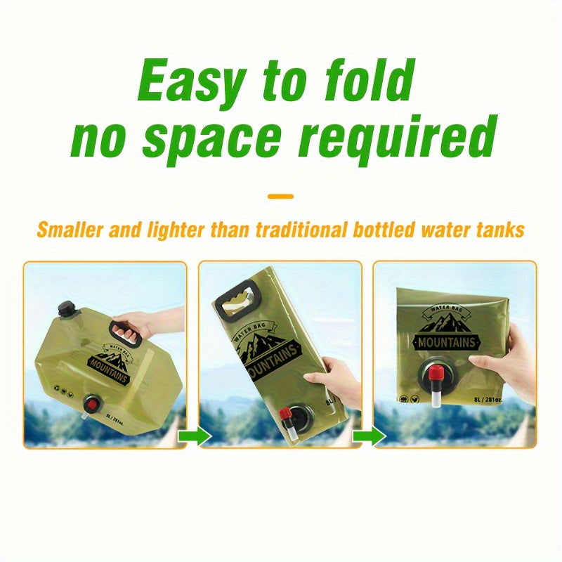 [Portable Water Bag] Thickened Foldable 8L/28oz PE Portable Water Bag with Faucet | Rectangular Design, Suitable for Outdoor Enthusiasts, Camping, Hiking, and Travel