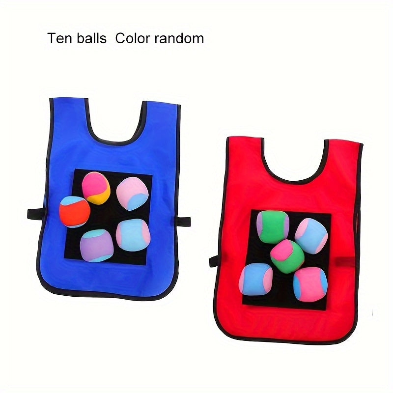 12pcs Family Fun Sticky Ball Game Set, 2 Vests + 10 Balls, Throwing and Chasing Sandbag Game for Outdoor Group Activities with Friends and Family, Durable Material in Red and Blue Colors