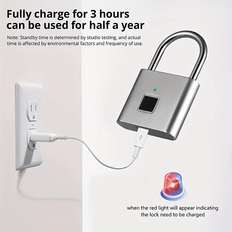 1pc Advanced Biometric Smart Padlock - Fingerprint Recognition, Zinc Alloy Construction,USB Rechargeable, Smart Life Home and Office Essential,Door Lock Security with Thumbprint Unlocking Technology, Portable Lock, Modern Loc