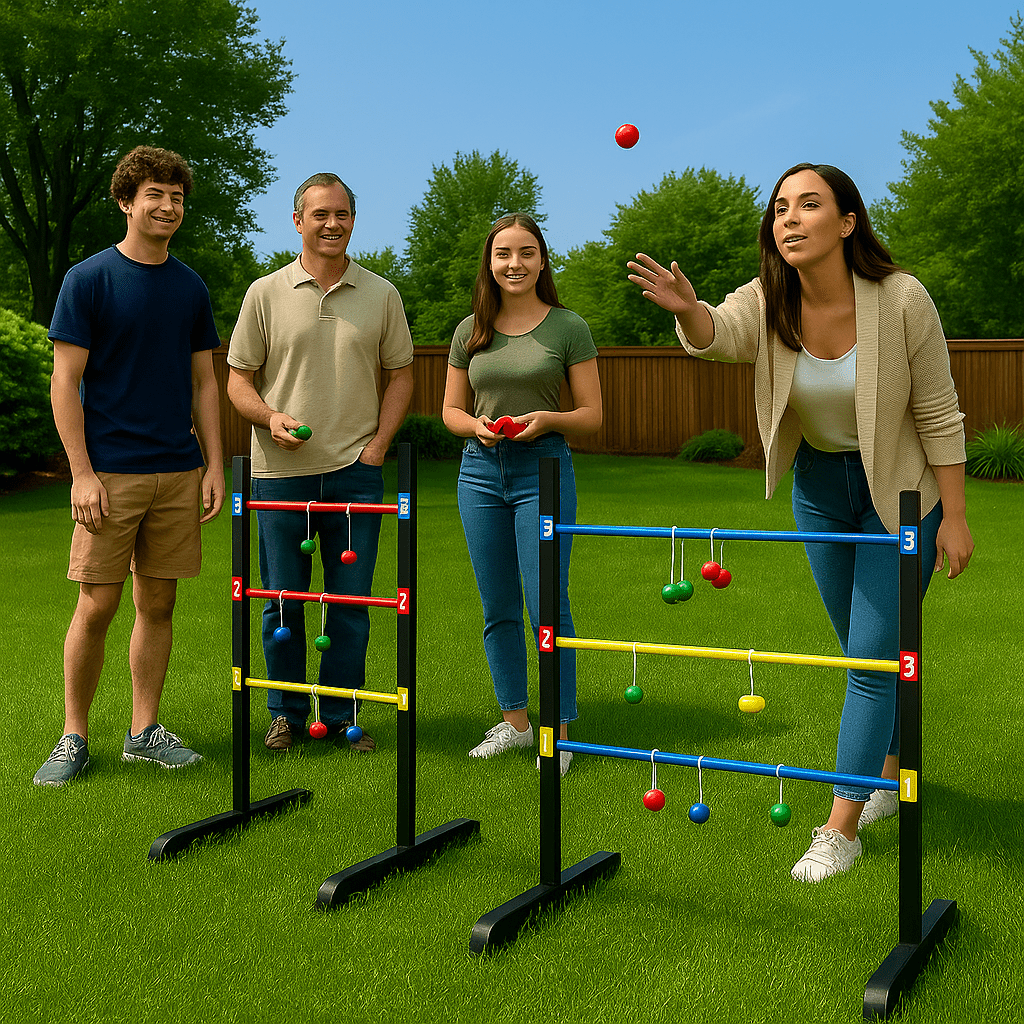 Ladder Toss Game Set – Outdoor Bolaball Yard Game, Lawn Toss Game with Ladder Targets & Soft Bola Balls – Backyard Party Game, Beach, Tailgating, Camping, Family Fun, Portable & Easy Setup
