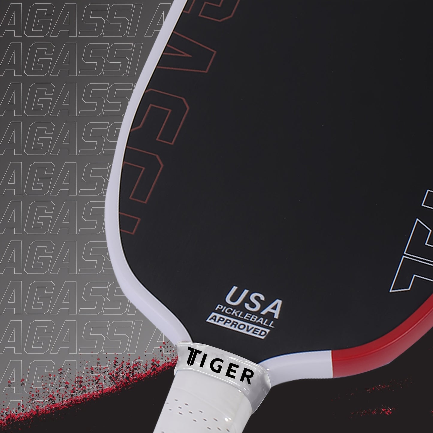 Carbon Fiber Agassi Pro 16mm Pickleball Paddle - T700 Thermoformed Carbon Fiber, Elongated Design for Spin, Power & Control, Carbon Friction Surface, Cold-Press Durable Construction - White/Red/Black, Gift for Men & Women, Re
