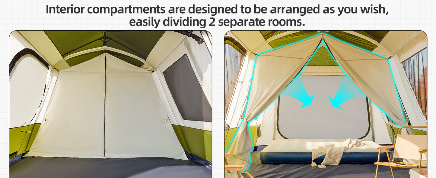 4-10 Person Instant Tent | Family Large Pop-up Camping Tent, 60s Easy Setup, High Quality Glamping Cabin with Carry Bag for Outdoor Activities, 4 Season