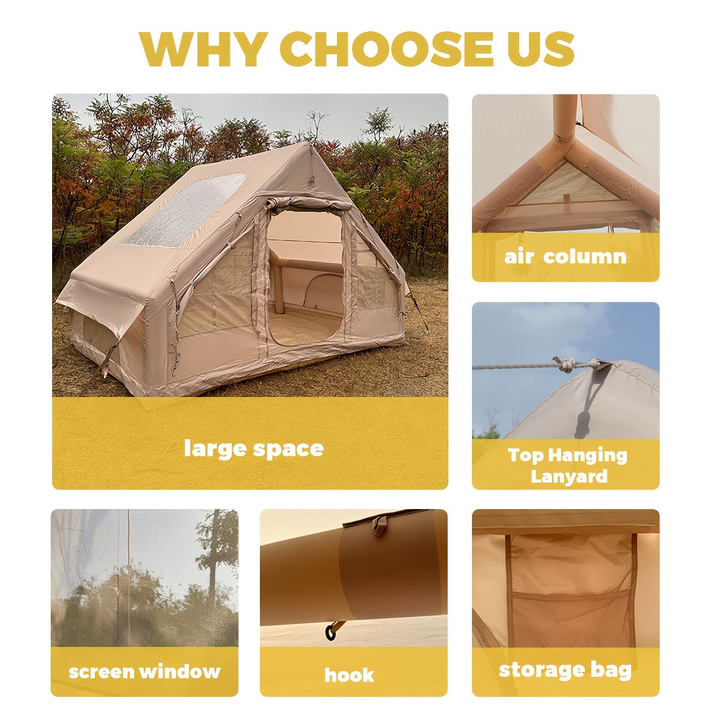 6-Person Inflatable Family Camping Tent - All-Season Waterproof Windproof with Windows, Easy Setup Herringbone Pattern Design, Includes Storage Bag for Outdoor Adventures (Easter, Valentine's Day, Mother's Day, Independence D